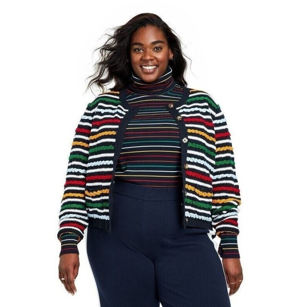 La‎ Ligne x Target Cardigan Sweater Womens 4X Multicolor Striped Cotton Knit NEW